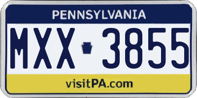 PA license plate MXX3855