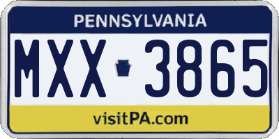 PA license plate MXX3865