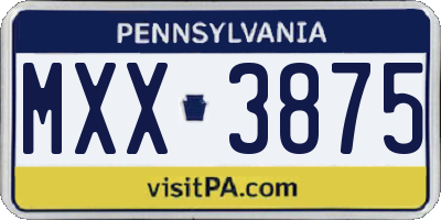 PA license plate MXX3875