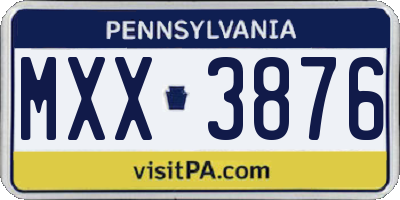 PA license plate MXX3876