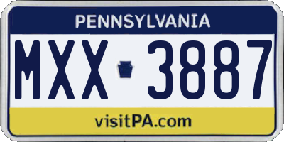 PA license plate MXX3887