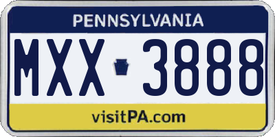 PA license plate MXX3888
