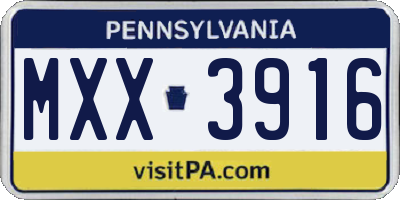 PA license plate MXX3916