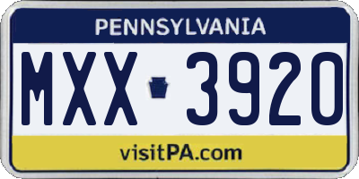 PA license plate MXX3920