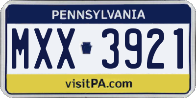 PA license plate MXX3921