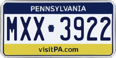 PA license plate MXX3922