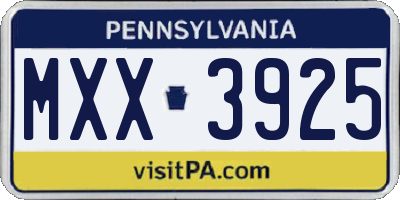 PA license plate MXX3925