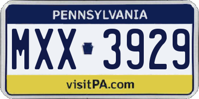 PA license plate MXX3929