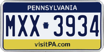 PA license plate MXX3934