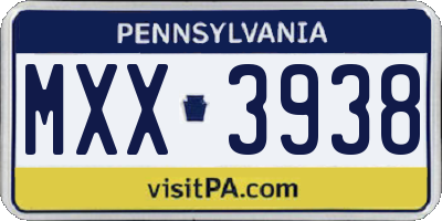 PA license plate MXX3938