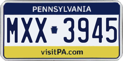 PA license plate MXX3945