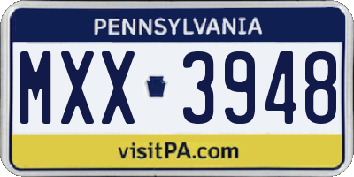 PA license plate MXX3948