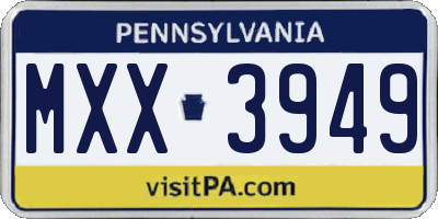 PA license plate MXX3949