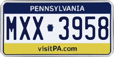 PA license plate MXX3958