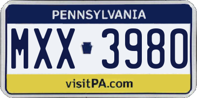 PA license plate MXX3980