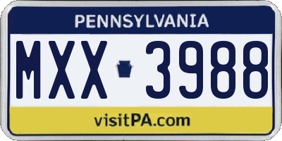 PA license plate MXX3988