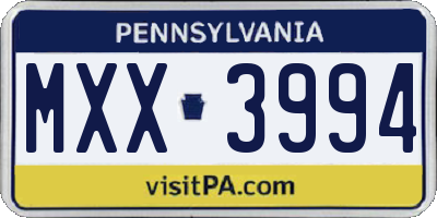 PA license plate MXX3994