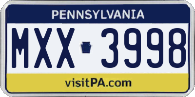 PA license plate MXX3998