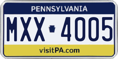 PA license plate MXX4005