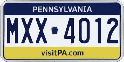 PA license plate MXX4012