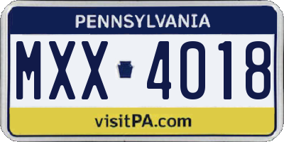 PA license plate MXX4018