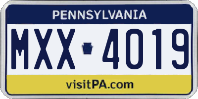 PA license plate MXX4019