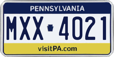 PA license plate MXX4021