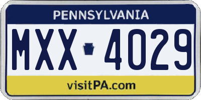 PA license plate MXX4029