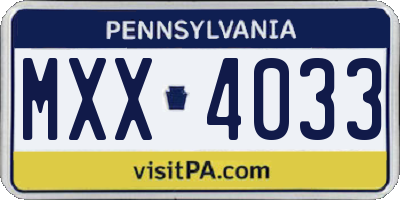 PA license plate MXX4033