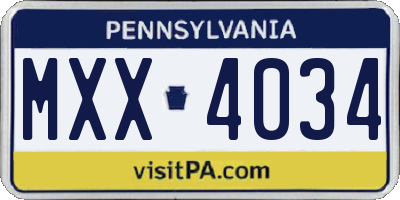 PA license plate MXX4034