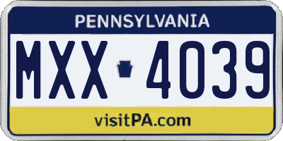 PA license plate MXX4039