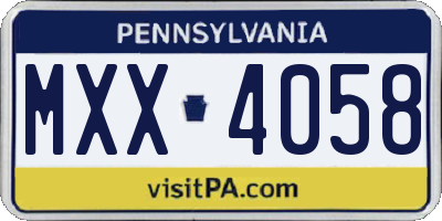PA license plate MXX4058