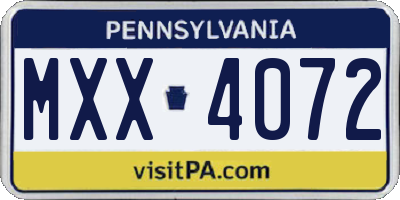 PA license plate MXX4072