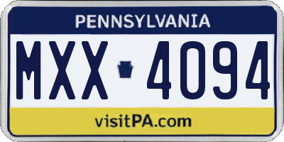 PA license plate MXX4094