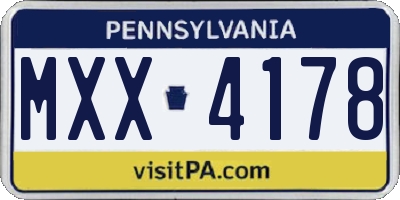 PA license plate MXX4178