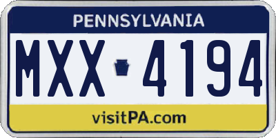 PA license plate MXX4194
