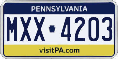 PA license plate MXX4203