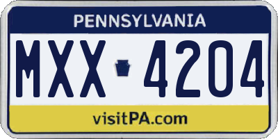 PA license plate MXX4204