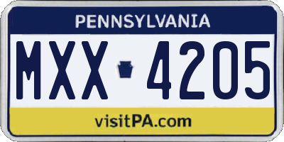 PA license plate MXX4205