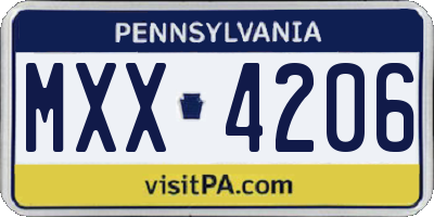 PA license plate MXX4206