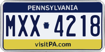 PA license plate MXX4218