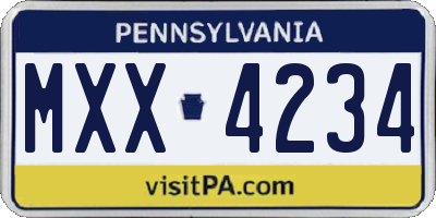 PA license plate MXX4234