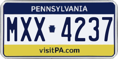 PA license plate MXX4237