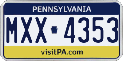 PA license plate MXX4353