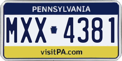 PA license plate MXX4381