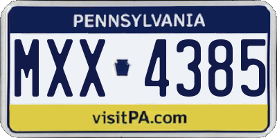 PA license plate MXX4385