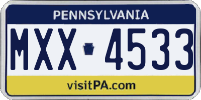 PA license plate MXX4533