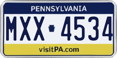 PA license plate MXX4534