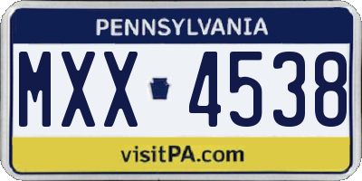 PA license plate MXX4538