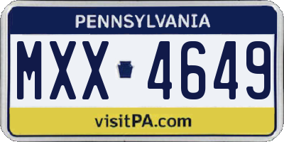 PA license plate MXX4649